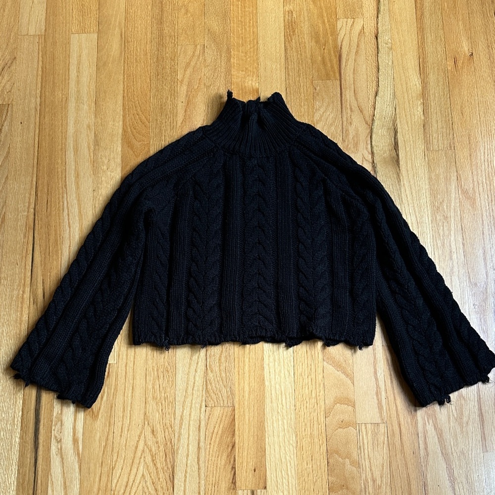 Cotton Candy Cropped Bell Sleeve Cable Knit Sweater